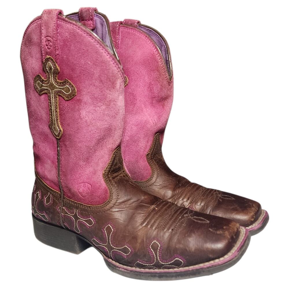 Ariat Crossroads Western Boots Youth Size 3.5 Girls Square Toe Cross Y2K Cowgirl